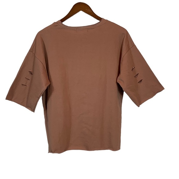 South Korean Brown Elephant T-Shirt Unfinished Hems and Sleeve Cutouts - Large - Picture 2 of 7